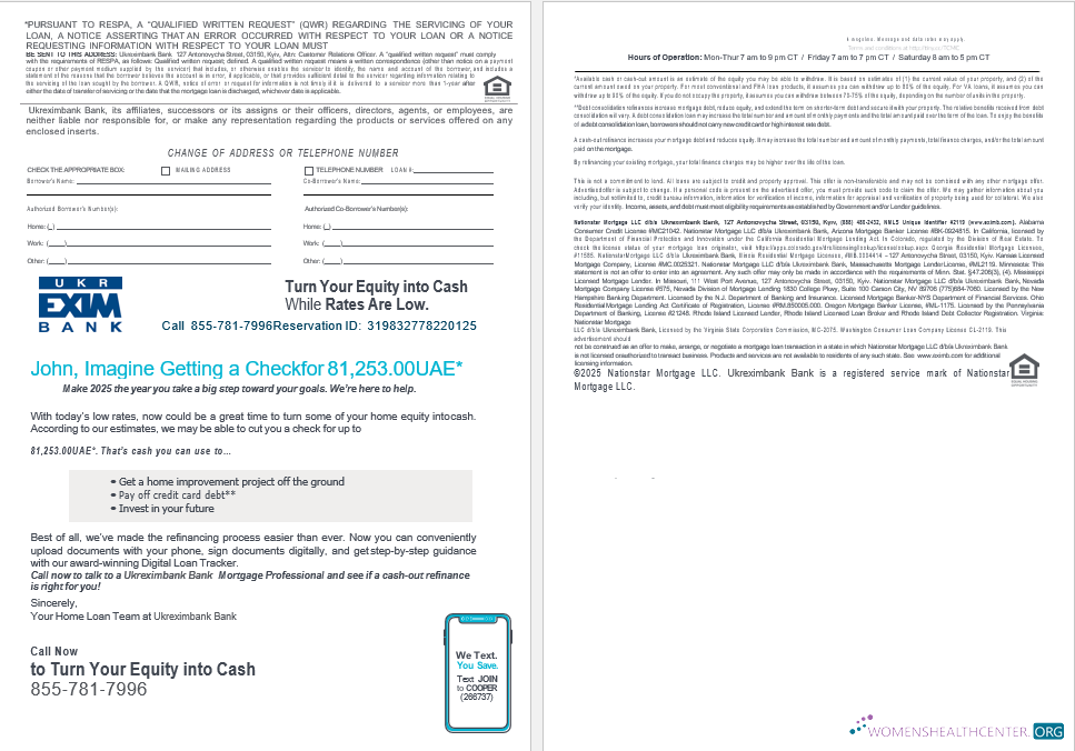 Ukrainian Ukreximbank Bank mortgage loan statement in Word and PDF formats , 4 pages 3 4